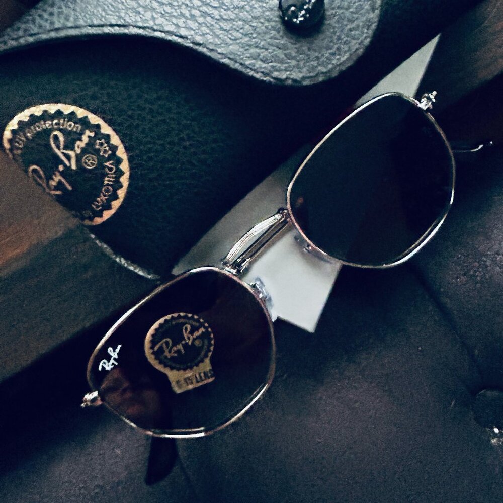 Ray-Ban Hexagonal Sunglasses Silver Frame Gradient Grey Lens ORB3548N Timeless